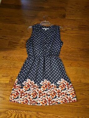 41 Hawthorn Navy Plaid Midi Dress with Coral Floral Border